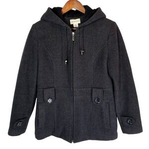 St. John's Bay Women's Gray Wool Blend Hooded Coat Jacket Small Winter